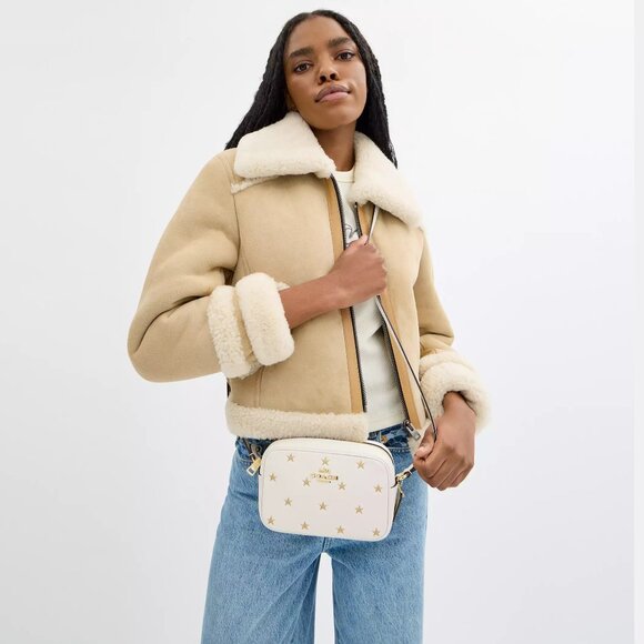 🌟 COACH Mini Chalk Leather Jamie Camera Bag With Star Print - Picture 2 of 5